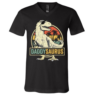 Daddysaurus T Rex Dinosaur Daddy Saurus Fathers Day Gift Dad V-Neck T-Shirt