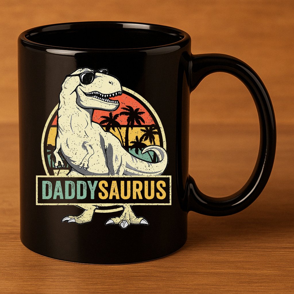 Daddysaurus T Rex Dinosaur Daddy Saurus Fathers Day Gift Dad 11oz C Handle Ceramic Mug