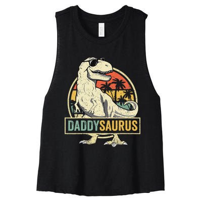 Daddysaurus T Rex Dinosaur Daddy Saurus Fathers Day Gift Dad Women's Racerback Cropped Tank