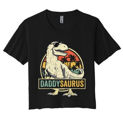 Daddysaurus T Rex Dinosaur Daddy Saurus Fathers Day Gift Dad Women's Crop Top Tee