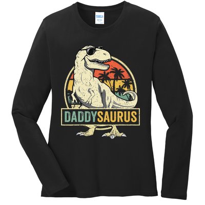 Daddysaurus T Rex Dinosaur Daddy Saurus Fathers Day Gift Dad Ladies Long Sleeve Shirt