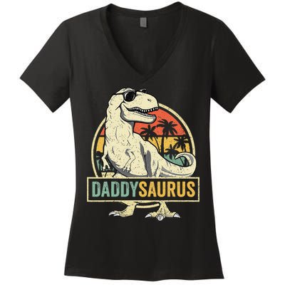 Daddysaurus T Rex Dinosaur Daddy Saurus Fathers Day Gift Dad Women's V-Neck T-Shirt
