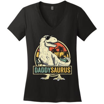 Daddysaurus T Rex Dinosaur Daddy Saurus Fathers Day Gift Dad Women's V-Neck T-Shirt