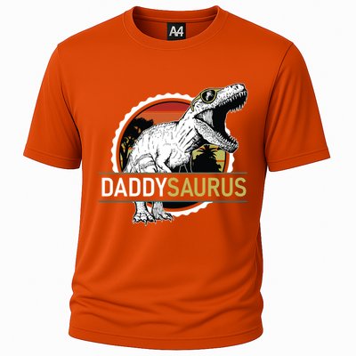 Daddysaurus T Rex Funny Dinosaur Father Dad Vintage Sunset Gift Cooling Performance Crew T-Shirt