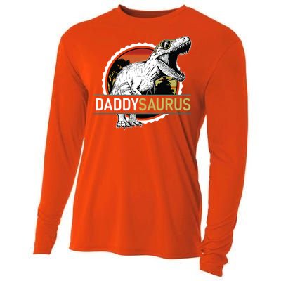 Daddysaurus T Rex Funny Dinosaur Father Dad Vintage Sunset Gift Cooling Performance Long Sleeve Crew