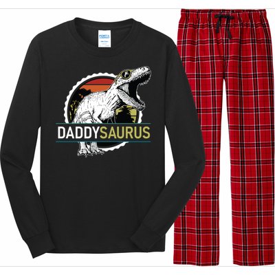 Daddysaurus T Rex Funny Dinosaur Father Dad Vintage Sunset Gift Long Sleeve Pajama Set