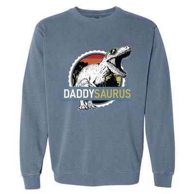 Daddysaurus T Rex Funny Dinosaur Father Dad Vintage Sunset Gift Garment-Dyed Sweatshirt