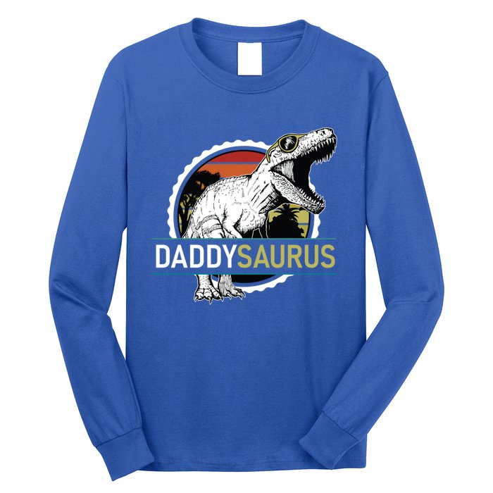 Daddysaurus T Rex Funny Dinosaur Father Dad Vintage Sunset Gift Long Sleeve Shirt