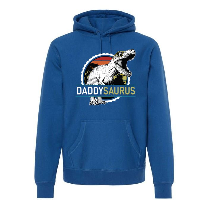 Daddysaurus T Rex Funny Dinosaur Father Dad Vintage Sunset Gift Premium Hoodie