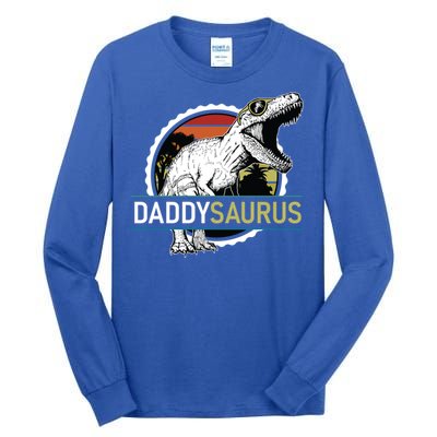 Daddysaurus T Rex Funny Dinosaur Father Dad Vintage Sunset Gift Tall Long Sleeve T-Shirt