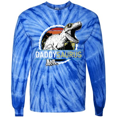 Daddysaurus T Rex Funny Dinosaur Father Dad Vintage Sunset Gift Tie-Dye Long Sleeve Shirt