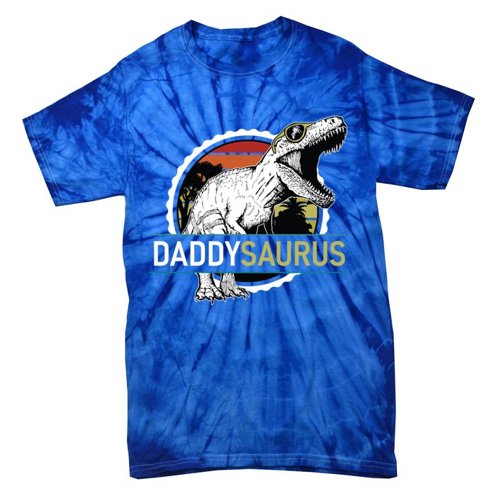 Daddysaurus T Rex Funny Dinosaur Father Dad Vintage Sunset Gift Tie-Dye T-Shirt