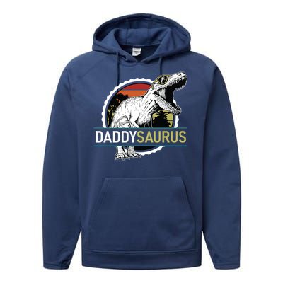 Daddysaurus T Rex Funny Dinosaur Father Dad Vintage Sunset Gift Performance Fleece Hoodie