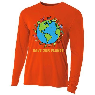 Dinosaurs T Rex Save Our Planet Awareness Earth Day Gift Cooling Performance Long Sleeve Crew