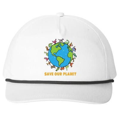 Dinosaurs T Rex Save Our Planet Awareness Earth Day Gift Snapback Five-Panel Rope Hat