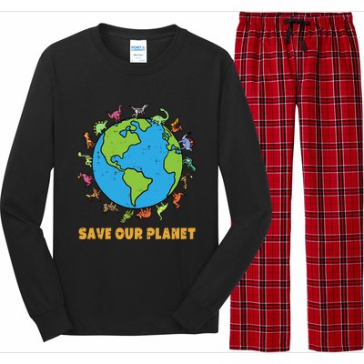 Dinosaurs T Rex Save Our Planet Awareness Earth Day Gift Long Sleeve Pajama Set