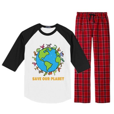 Dinosaurs T Rex Save Our Planet Awareness Earth Day Gift Raglan Sleeve Pajama Set