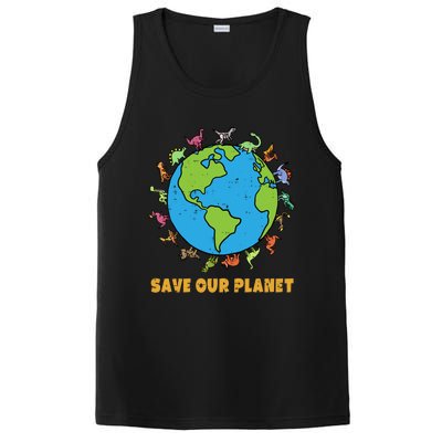 Dinosaurs T Rex Save Our Planet Awareness Earth Day Gift PosiCharge Competitor Tank