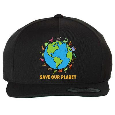 Dinosaurs T Rex Save Our Planet Awareness Earth Day Gift Wool Snapback Cap