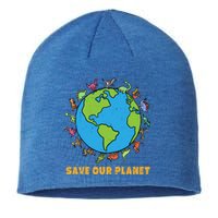 Dinosaurs T Rex Save Our Planet Awareness Earth Day Gift Sustainable Beanie