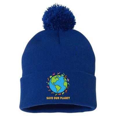 Dinosaurs T Rex Save Our Planet Awareness Earth Day Gift Pom Pom 12in Knit Beanie