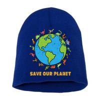 Dinosaurs T Rex Save Our Planet Awareness Earth Day Gift Short Acrylic Beanie