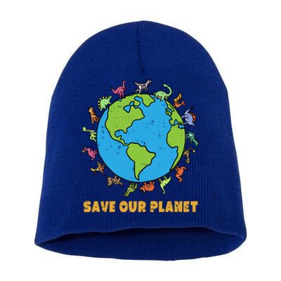 Dinosaurs T Rex Save Our Planet Awareness Earth Day Gift Short Acrylic Beanie