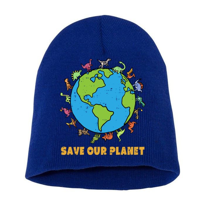 Dinosaurs T Rex Save Our Planet Awareness Earth Day Gift Short Acrylic Beanie