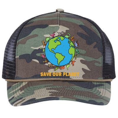 Dinosaurs T Rex Save Our Planet Awareness Earth Day Gift Retro Rope Trucker Hat Cap