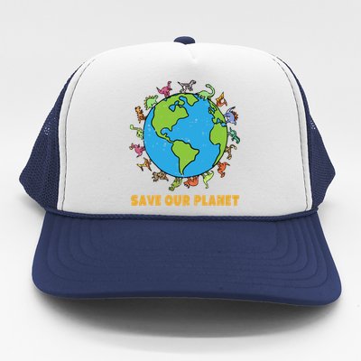 Dinosaurs T Rex Save Our Planet Awareness Earth Day Gift Trucker Hat