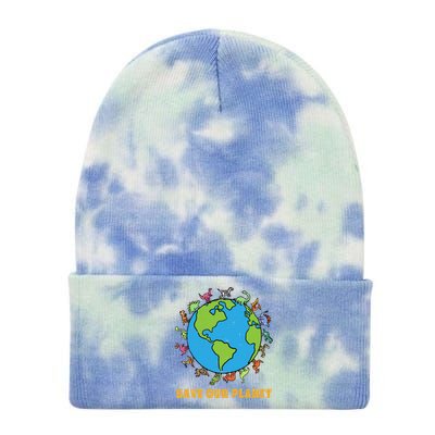 Dinosaurs T Rex Save Our Planet Awareness Earth Day Gift Tie Dye 12in Knit Beanie