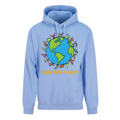 Dinosaurs T Rex Save Our Planet Awareness Earth Day Gift Unisex Surf Hoodie