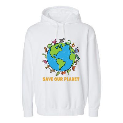 Dinosaurs T Rex Save Our Planet Awareness Earth Day Gift Garment-Dyed Fleece Hoodie