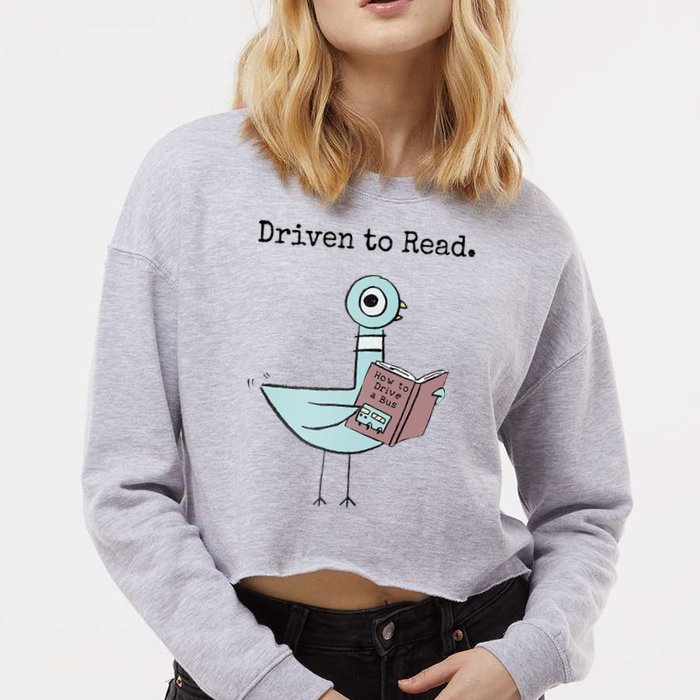 Driven To Read Pigeon Book Cropped Pullover Crew