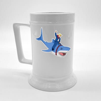 Donald Trump Riding Shark Funny Patriotic 4th Of July Merica Gift Beer Stein