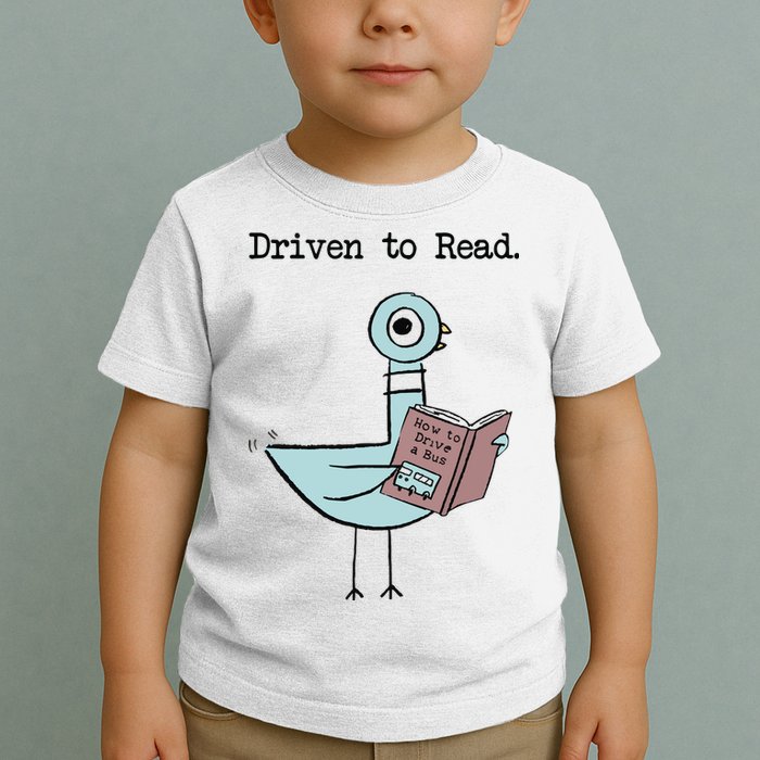 Driven To Read Pigeon Library Reading Books Reader Funny Toddler T-Shirt