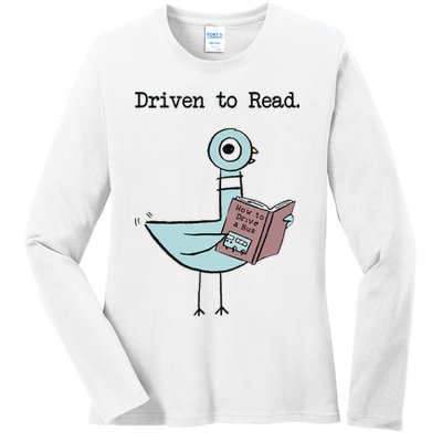 Driven To Read Pigeon Library Reading Books Reader Funny Ladies Long Sleeve Shirt