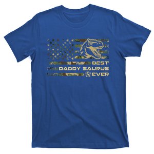 Daddysaurus T Rex Dinosaur Daddy Saurus Camo American Flag Gift T-Shirt