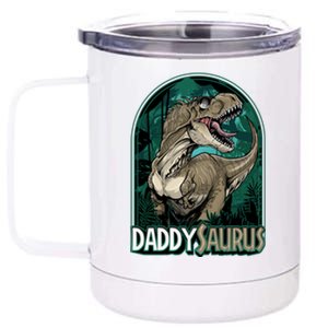 Daddysaurus T Rex Funny Dad Matching Dinosaur Birthday Party Gift 12 oz Stainless Steel Tumbler Cup