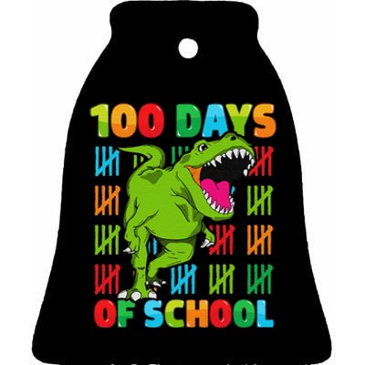 Dinosaur T Rex Happy 100th Day Of School Dino 100 Days Ceramic Bell Ornament