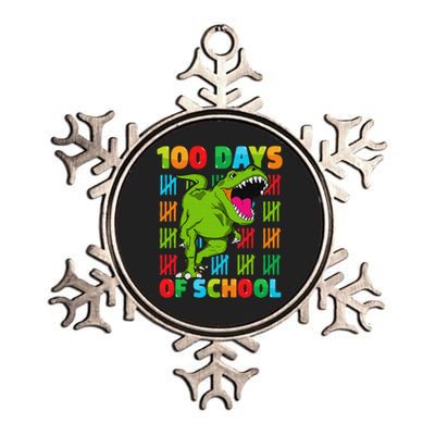 Dinosaur T Rex Happy 100th Day Of School Dino 100 Days Metallic Star Ornament