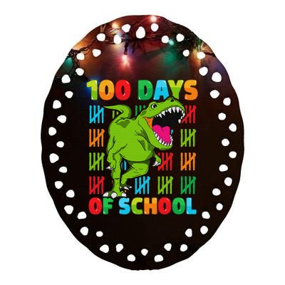 Dinosaur T Rex Happy 100th Day Of School Dino 100 Days Ceramic Oval Ornament