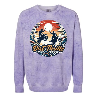 Dirt Thrills Retro Sunset Motocross Colorblast Crewneck Sweatshirt