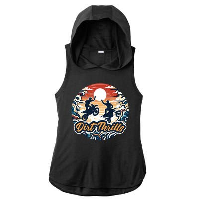 Dirt Thrills Retro Sunset Motocross Ladies PosiCharge Tri-Blend Wicking Draft Hoodie Tank