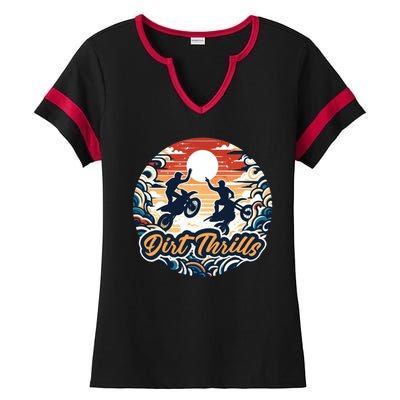 Dirt Thrills Retro Sunset Motocross Ladies Halftime Notch Neck Tee