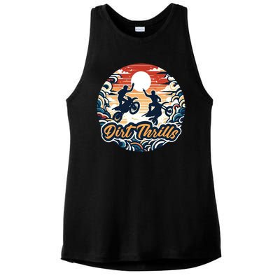 Dirt Thrills Retro Sunset Motocross Ladies PosiCharge Tri-Blend Wicking Tank