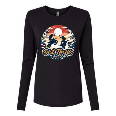 Dirt Thrills Retro Sunset Motocross Womens Cotton Relaxed Long Sleeve T-Shirt