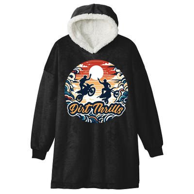 Dirt Thrills Retro Sunset Motocross Hooded Wearable Blanket
