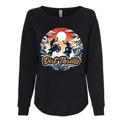 Dirt Thrills Retro Sunset Motocross Womens California Wash Sweatshirt