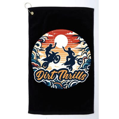 Dirt Thrills Retro Sunset Motocross Golf Towel